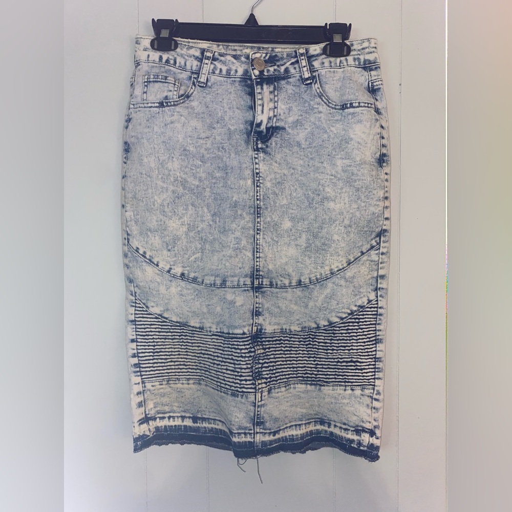 Denim Acid Wash Midi Skirt